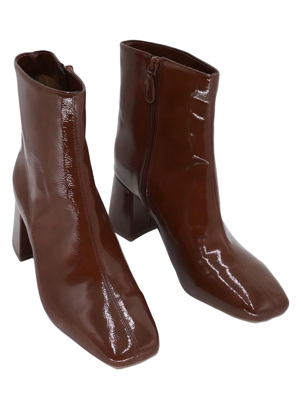 On 34th Margoe Square-Toe 2.5" Block Heel Booties Cognac Crinkle Patent Size 9